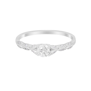 Petite Dainty Art Deco Wedding Ring Round Simulated CZ 925 Sterling Silver